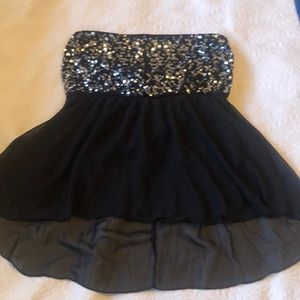 Black and sequin strapless top